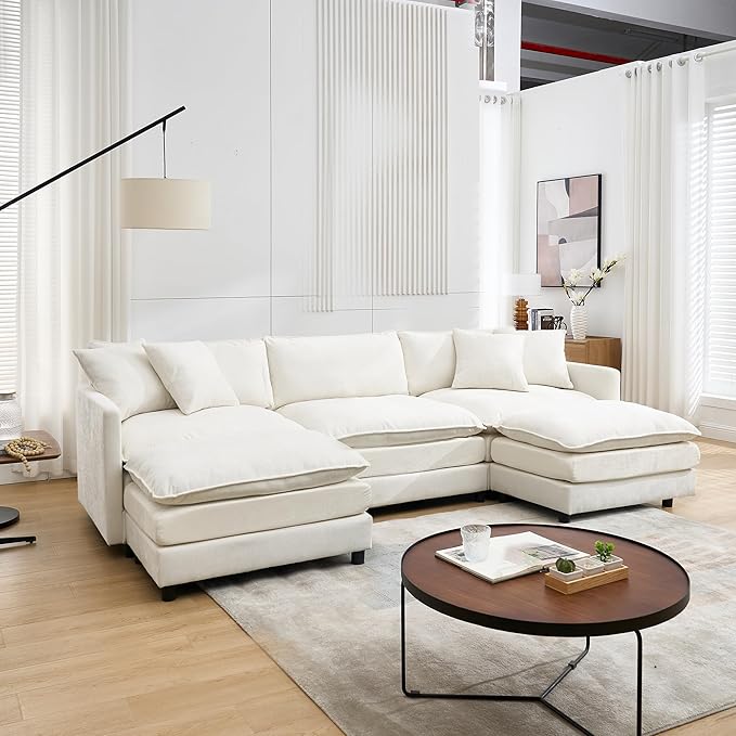Modular Sectional Sofa Convertible U Shaped Cloud Couch with Memory Foam Comfy Modular Sofa with Ottomans Chenille Fabric for Living Room