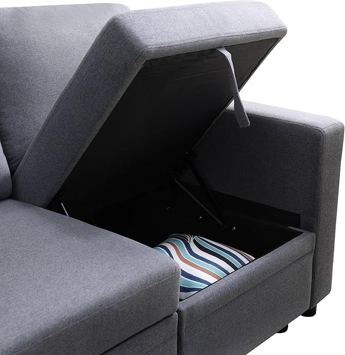 Sleeper Sofa Couch Bed Convertible Sofa Bed with Armrests Sectional Sofa with Storage Seat U Shaped Sectional Couch with Reversible Chaise for Living Room Apartment Bedroom Office