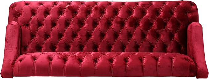 Christopher Knight Home Minxi Velvet Sofa Couch Home Sofa Living Room with Birch Wood Legs Comfort Modern 3 Seater Couch with Button Tufted Diamond Stitch Luxury Chaise Lounge Chair Wine Red