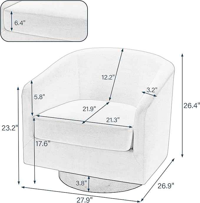 UIXE 360° Swivel Barrel Accent Chair Armchair Modern Round Club Arm Chair Upholstered Living Room Single Sofa Seating Bedroom Side Reading Seat in Fabric for Home Office (Beige)