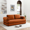 80 Inch Convertible Sleeper Sofa Bed with High Backrest Plush Corduroy Boneless Folding Floor Mattress Couch Bed with Fixed-Shape Frame Futon Loveseat No Assembly Required Orange