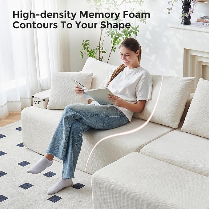 Boneless Couch L Shaped Cloud Couches for Living Room Comfy Fluffy Modular Sectional Sofa Deep Seat Memory Foam Lounger with Left Facing Chaise Free Combination Beige