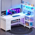 SEDETA Corner Computer Desk Reversible L Shaped Computer Desk with Fabric Drawers and Power Outlet 47.2” Gaming Desk with LED Lights Storage Shelves and Hutch White