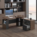 JOMEED 63 L Shaped Electric Standing Desk with Storage Executive Adjustable Height with Power Outlets and Privacy PanelBrown and Black
