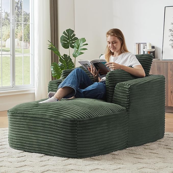 45.3W Boneless Chaise Lounge Sofa Chair Indoor Oversized Corduroy Reading Cloud Couch with Soft Pillows Comfy Single Seat Floor Sleeper Sofa Bed for Living Room Apartment Office Small Spaces
