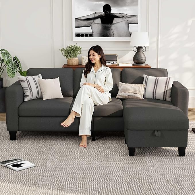 Small Sectional Sofa Couch L Shaped Sectional Grey Couch in a Box Small Couches with Ottoman 3 Seater Sofa for Living Room Apartment Dorm Office