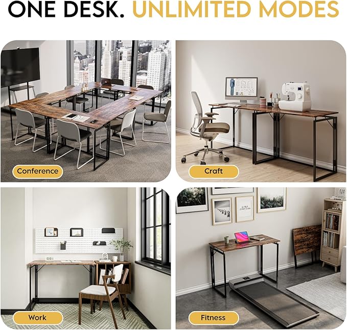 Folding Desk - 31.5 Wood Top Foldable Desk for Small Spaces | No Assembly Required Compact Desk for Home Office Writing and Study