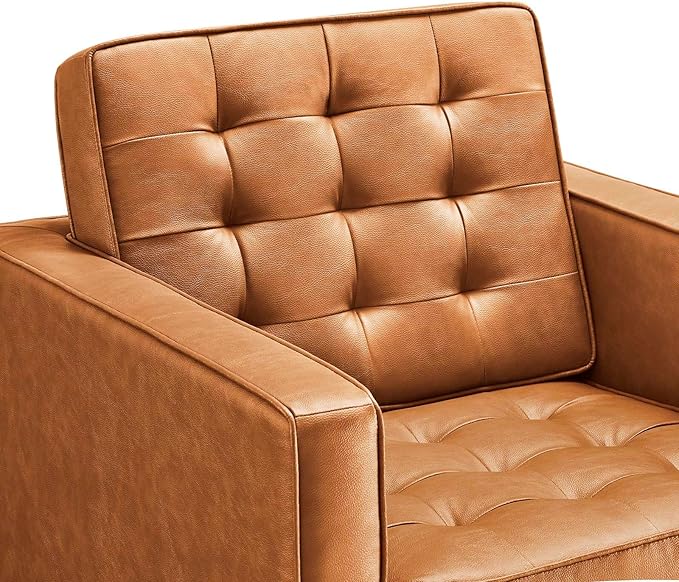 Modway Loft Tufted Button Faux Leather Upholstered Accent Armchair in Silver Tan