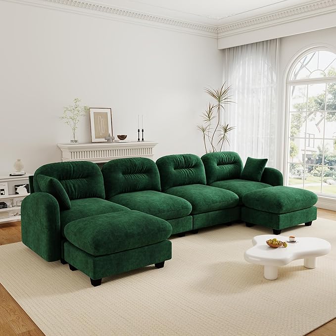 Cloud Couches for Living Room Modular Sectional Sofa 140 U-Shape 4-Seater Modular Couch Oversized Sectional Couch with Deep Seat Green