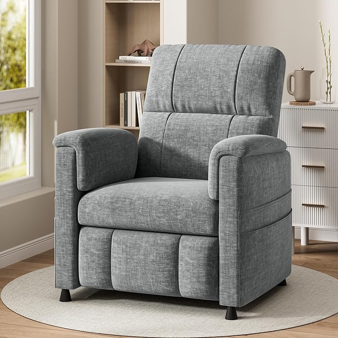 Pipishell Power Recliner Chair for AdultsElectric Recliner with Remote Adjustable Recline/Footrest Chenille FabricThick Seat Cushion Small Recliner for Living Room Home Theater Grey