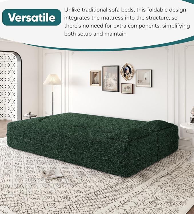 JOYBASE 78in Sofa Couch Convertible Oversized Cloud Loveseat Minimalist Sleeper Sofa Bed for Living Room Apartment Office No Assembly Required (Green)