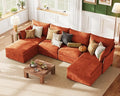 ABCASA 135 Sectional Couches for Living Room - Oversized 6 Seater U Shaped Couch with Storage Ottoman Deep Seat Comfy Sectional Sofa Pet-Friendly Removable Cover Orange Chenille Modular Couch