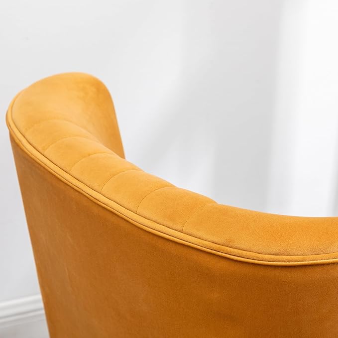 Modern Velvet Accent Chairs Reading Chair Cozy Curved Wingback Leisure Chair Upholstered Single Sofa Chair for Living Room Dining Room Bedroom Dressing Table Office (Gold)