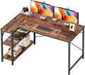 Huuger 47 Inches L Shaped Desk Computer Desk with Reversible Storage Shelves for Gaming Corner Home Office Writing Study Metal Frame Rustic Brown