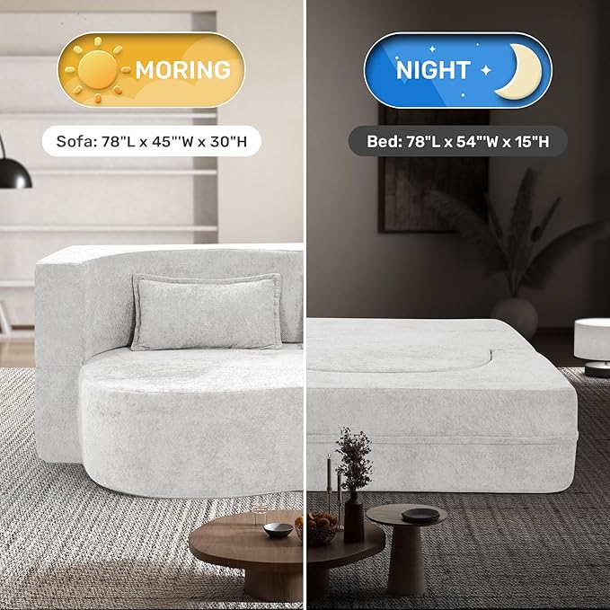78 Convertible Sofa Bed with Pillows Queen Sleeper SofaFoam Folding Mattress Sleeper Modern Teddy Fabric Floor Cushion and Futon Chaise Lounge SofaFor ApartmentsGuest RoomsGuest UseCondoBeige