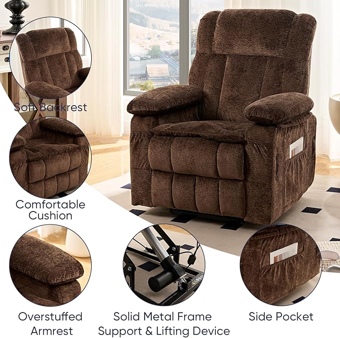 ijuicy Dual Motor Recliner ChairElectric Lift Reclining Lounge Chair with Lumbar Heating and Vibrating Massage for SeniorsAdjustable Reclining Electric Massage ChairBrown