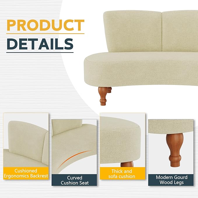 ALISH 49 Small Loveseat Sofa Settee Curved Sofa Couch with Backrest and Wooden Legs for Dining Room Living Room Bedroom Funiture Ivy
