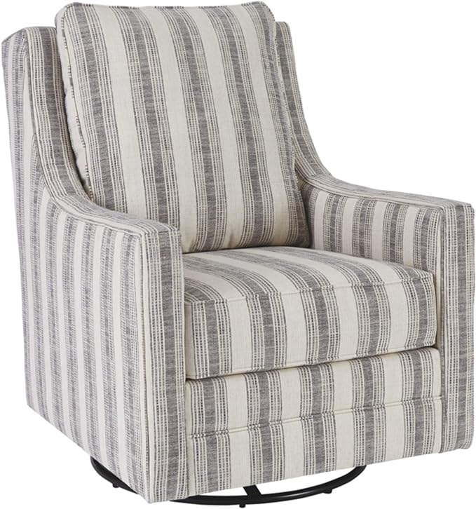 Signature Design by Ashley Kambria Striped Upholstered Swivel Accent Glider Chair Ivory &amp Black