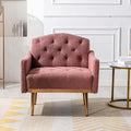 Modern Teddy Fabric Accent ChairUpholstered Button-Tufted Single SofaComfy Armchair Chair with Rose Golden Legsfor Living Room Bedroom Home Office (Brush Pink)