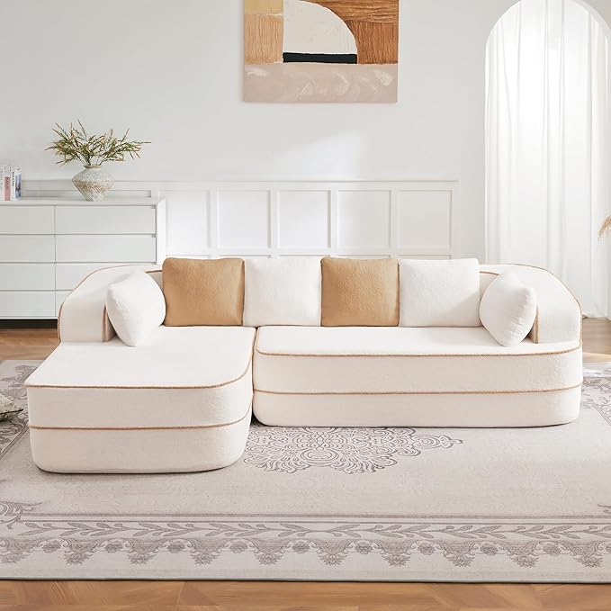 106 Cloud Sectional Couch with L-Shape Chaise Fluffy Comfy Couch 32D Boneless Sofa Deep Seat Sofas &amp Couches for Living Room No Assembly Required (White Left Facing Chaise)