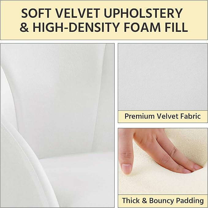 Yaheetech Modern Velvet Vanity Chair Armchair Flower Shaped Makeup Chair with Golden Metal Legs for Living Room/Makeup Room/Bedroom/Home Office/Kitchen White