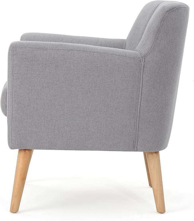 Mid-Century Accent Chairs Modern Upholstered Living Room Chair Cozy Armchair with Wood Legs for Bedroom/Office/Cafe/Living Room (Light Grey + Linen)