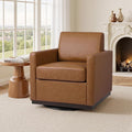 Swivel Barrel Accent Chair Mid Century Modern Arm Chair for Living Room Bedroom Comfy Club Reading Lounge Sofa Corner Chairs for Adults (Leather Brown Set of 1)