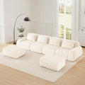 146 Modern U-Shaped Modular Sectional Sofa for Living Room White Flannelette Fabric Boneless SofaOversized 4-Seater Couch with Movable OttomanBuckle ConnectionAnti-slip DesignNo Assembly