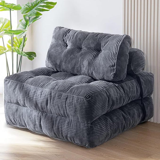 Folding Sofa Bed - Convertible Sleeper Chair with Pillow &amp Back Support Comfy Foldable Mattress Portable Futon Fold Out Chair Bed for Living Room/Bedroom/Apartment (Grey)