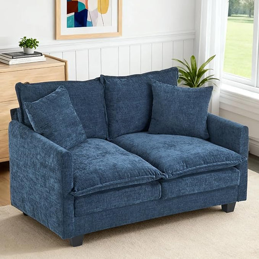 Loveseat Sofa Cloud Sofa Couch 50'' Modern Loveseats 2 Seat Couch 27 Deep Seat with 2 Pillows for Small Spaces Apartment Studio Office Bedroom Living Room 8834-BLUE