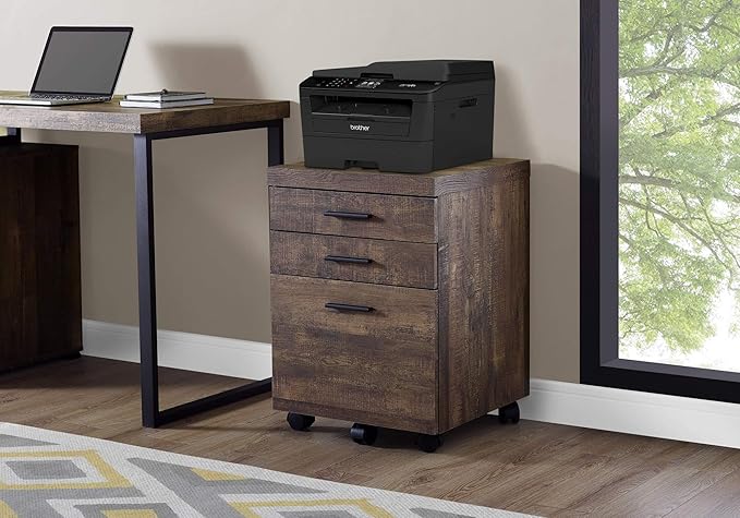 Mobile File Cabinet Rolling Office Storage Cart with Drawer Printer Stand Brown Laminate Contemporary Design