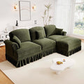 Rovibek 107” L Shaped Couch Chenille Midcentury Modern Sofa with Detachable Ruffle Hem Sectional Couches for Living Room with Throw Pillows &amp Ottoman Green