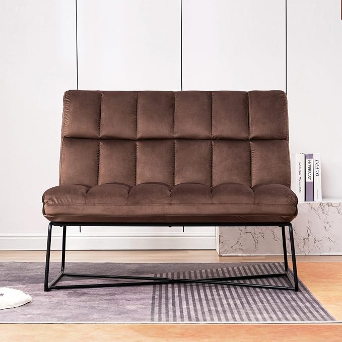 MCombo Loveseat Sofa Couch Mid-Century Velvet Armless Settee 2-Seater Upholstered Bench for Living Room Bedroom 4018 (2 Sets Brown)