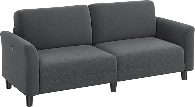 Yaheetech 67 W Fabric Sofa Couch 2 Seater Loveseat Sofa with USB Charging Ports Upholstered Sofa Living Room Office Bedroom Dark Gray