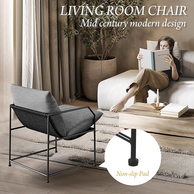 Accent Chair Living Room Chairs Accent Chairs Set of 2 Comfy Reading Chair for Bedroom Upholstered Lounge Chair Mid Century Modern Arm Chair Side Sofa Chair Armchair Waiting Room Chairs(Charcoal 2)