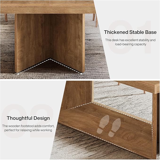 Tribesigns 63-Inch Executive Desk Large Office Computer Desk with Heavy Duty Pedestal Farmhouse Simple Workstations Writing Table for Home Office Rustic Brown