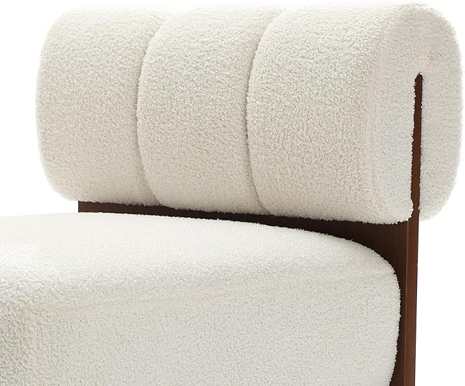 LuxenHome Upholstered Accent Chair White Modern Cozy and Soft Armless Chair with Solid Wood LegsSoft Padded Cushion Chair Suitable for Living Room Bedroom Reception Room Office