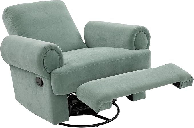 Christopher Knight Home Besty Chenille Upholstered Swivel Recliner Chair Wooden Swivel Accent Chair with Adjustable Backrest Super Comfort Rocker Recliner Sofa for Living Room/Bedroom Mint Green