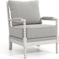 24/7 Shop at Home Antanette Farmhouse Fabric Upholstered Accent Chair with Removable Cushion for Living Room Bedroom Home Office Antique White and Gray