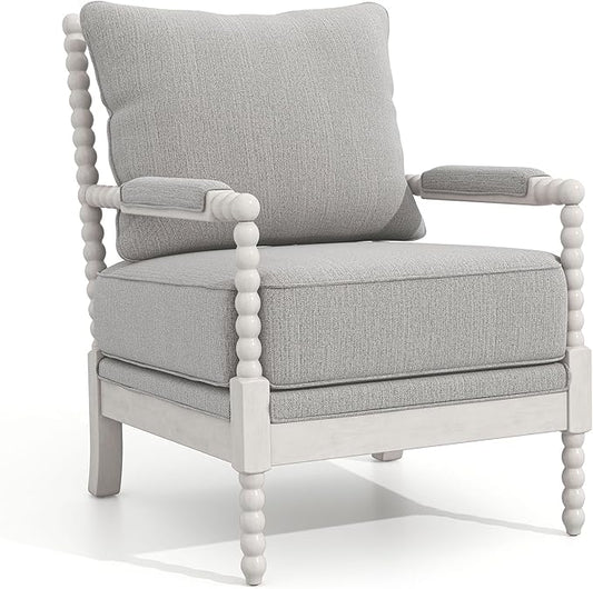 24/7 Shop at Home Antanette Farmhouse Fabric Upholstered Accent Chair with Removable Cushion for Living Room Bedroom Home Office Antique White and Gray