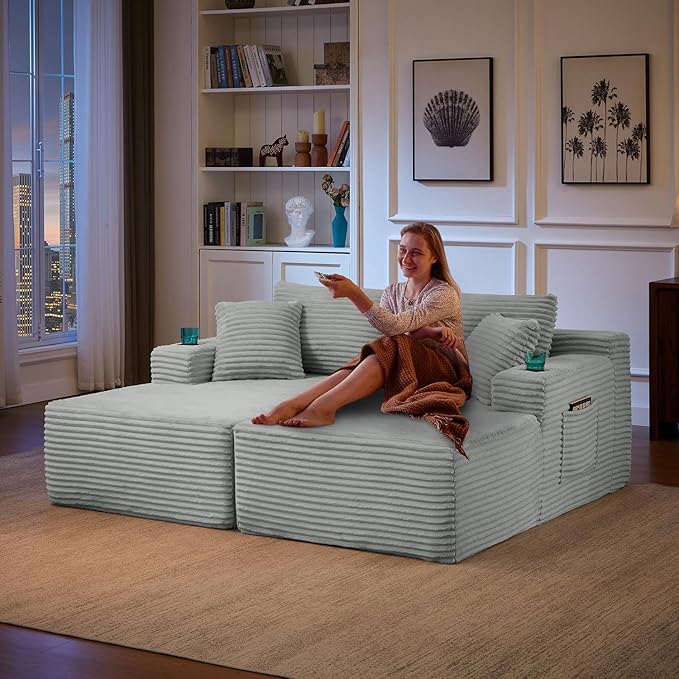 133.5 Modular Sectional Sofa with Movable Chaises Boneless Couches with Cup Holders for Living RoomOversized U Shaped Sectional Couch Modern Cloud Corner Sofa with Storage 6 Seater- Gray