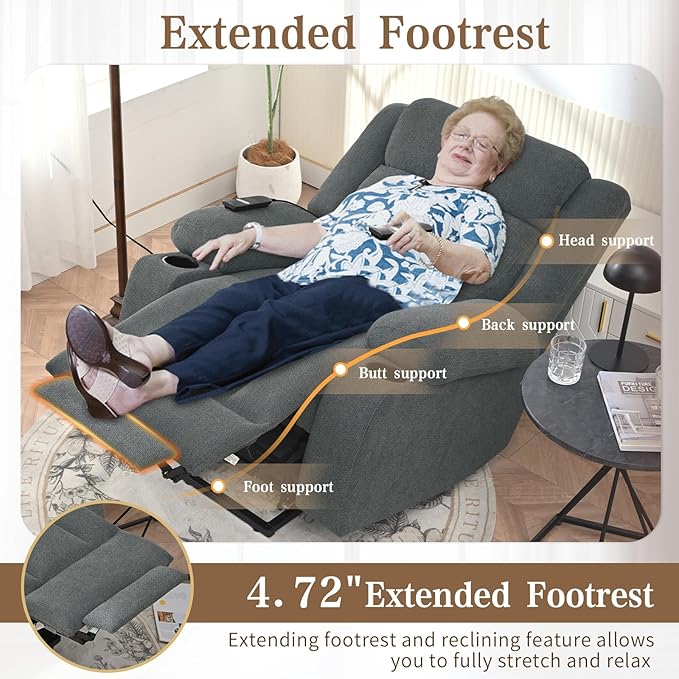 Oversize Power Lift Recliner Chair for Big and Tall with Extended Footrest Large Electric Lift Chairs 400lbs Capacity Remote Control Cup Holders &amp Side Pockets