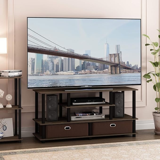 Furinno JAYA Large Stand for up to 50-Inch TV Columbia Walnut/Black/Dark Brown