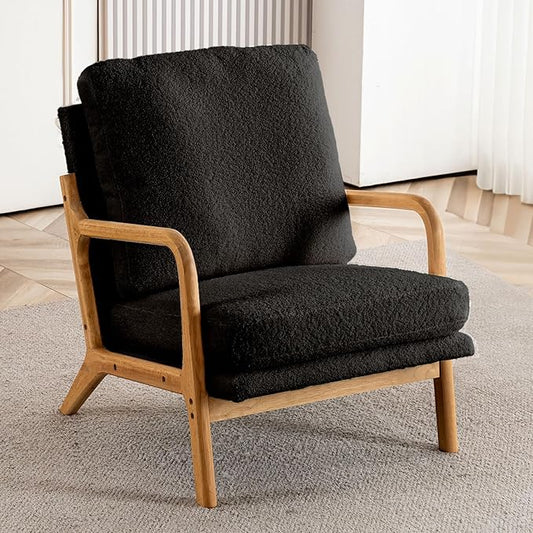 Mid Century Modern Accent Chairs for Living Room 23” Wide Comfy Chair for Bedroom Small Cozy Sherpa Reading Chairs for Adults 108° Lounge Arm Chair Indoor with Detachable Cover 5.5 Foam Cushion