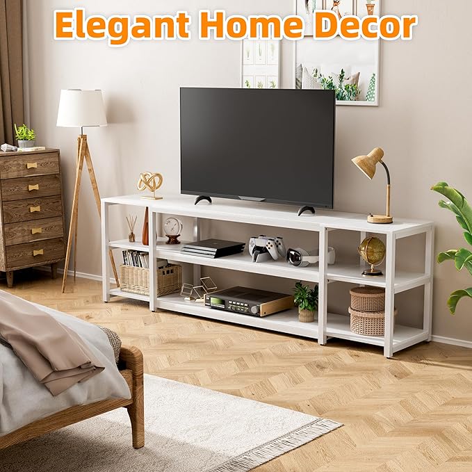 Aquzee White TV Stand for up to 85inch Entertainment Center for 70 75 80 85 TV 75.2 Wide Wood Television Console Table for Living Room Bedroom Gaming Room