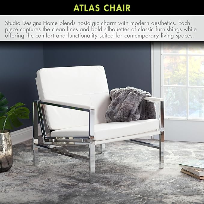 Atlas Modern Accent Chair in Blended Leather Chrome/White