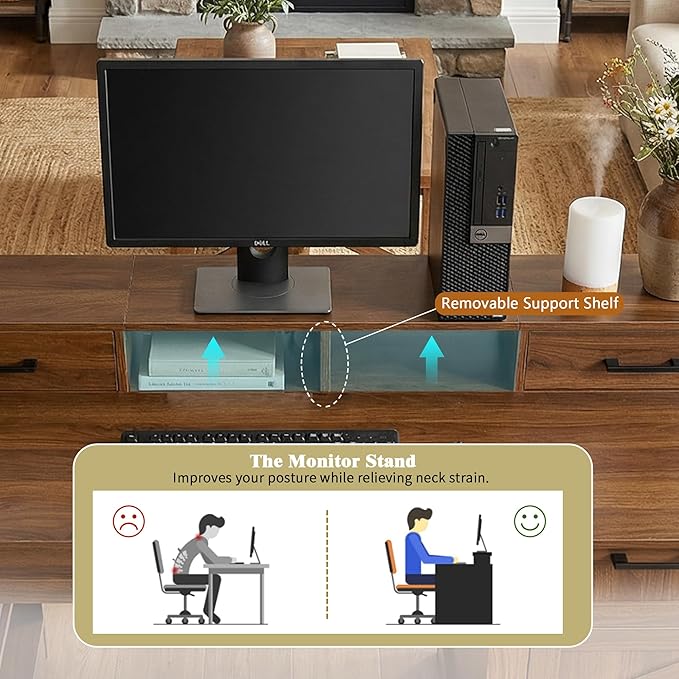 55 Farmhouse Computer Desk with Power Outlets Removable Monitor Stand with Drawers Convertible Keyboard Tray &amp Storage Cabinet Home Office Writing Desk with Pegboard Organizer