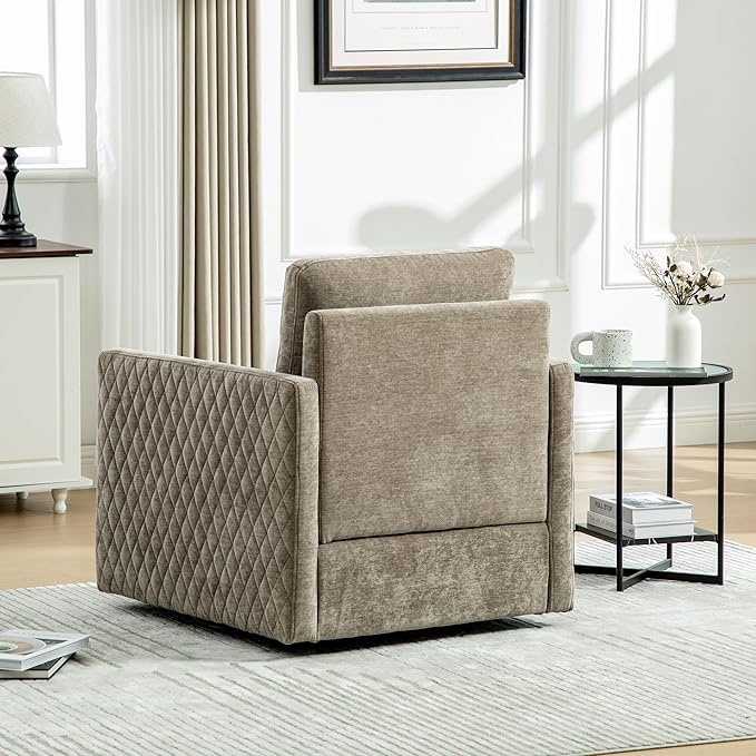 KEIKI Modern Upholstered Swivel Accent Armchair with Storage Tufted Lounge Chair for Reading Corners