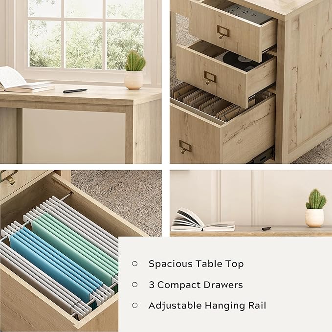 47 Executive Desk with File Drawer Farmhouse Home Office Desk with Storage Drawer Wood Computer Writing Desk for Study Office Light Oak