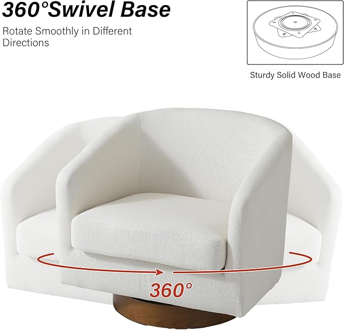 Swivel Barrel Chair Modern Round PU Leather Accent Armchair for Living Room Bedroom Oversized Comfy Club Reading Chairs for Adults (Fabric Beige Set of 1)